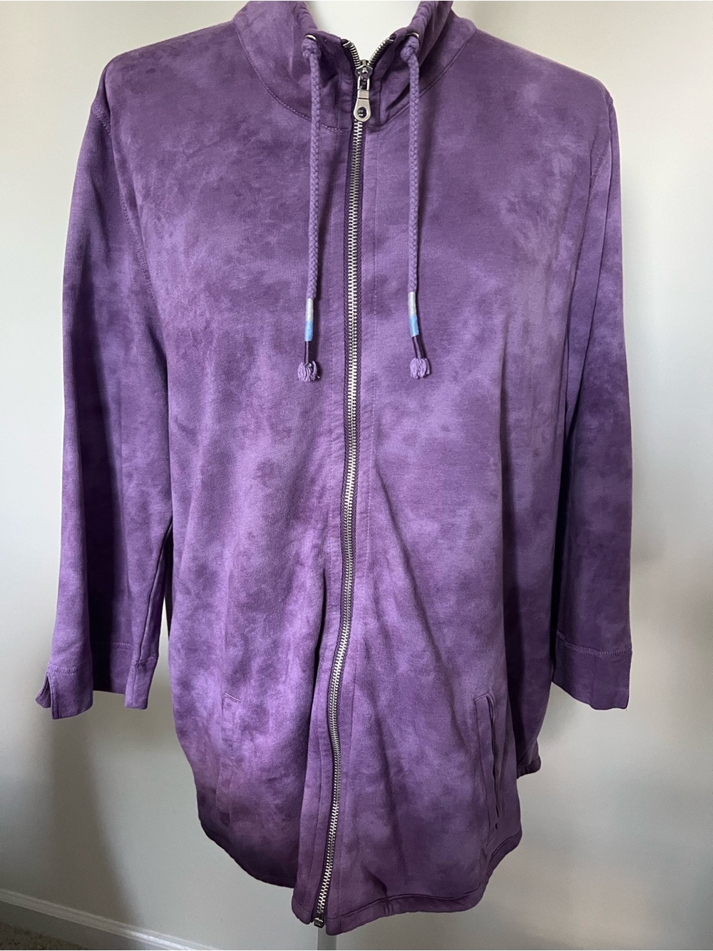 Chico's Plush Hooded Zip-Front Teddy Jacket in Violet Purple